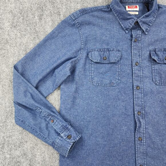 Wrangler Shirt Mens Large Blue Denim Long Sleeve Button Up Western Ranch Work - Picture 9 of 16